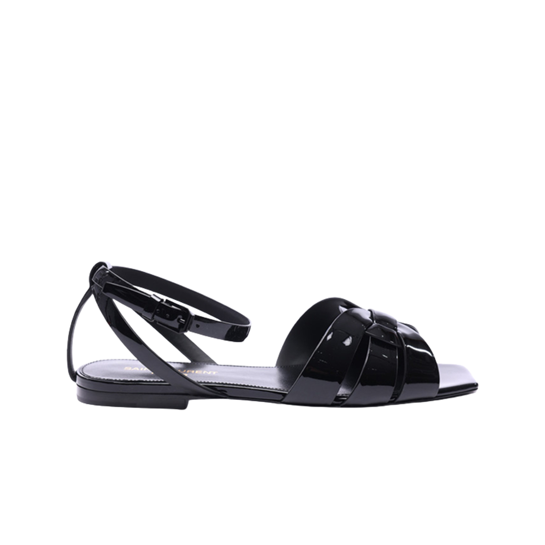620090-B8I00-1000 (W) Saint Laurent Tribute Flat Sandal in Patent Leather Black