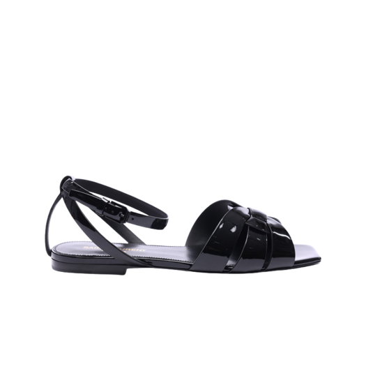 (W) Saint Laurent Tribute Flat Sandal in Patent Leather Black