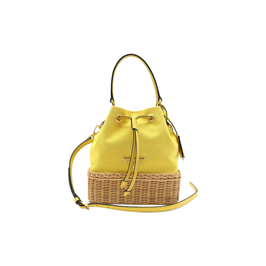 IT334PMARBQS Prada 1BE039 Plage Wicker Canvas Bucket Bag