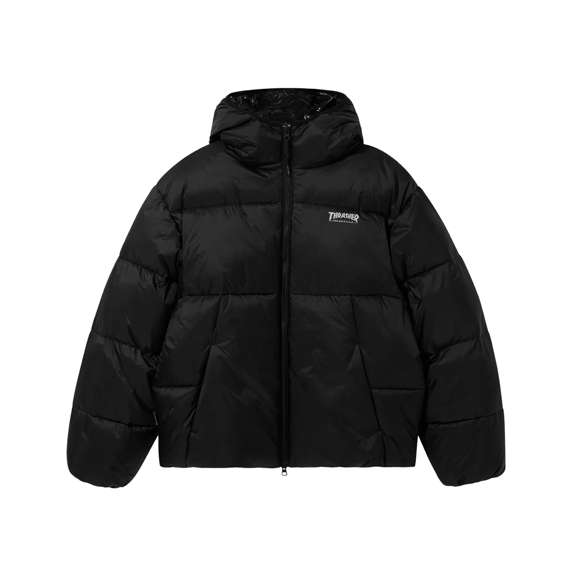 트레셔 엠보스 로고 후드 푸퍼 블랙(THRASHER Embossed Logo Hood Puffer Black)