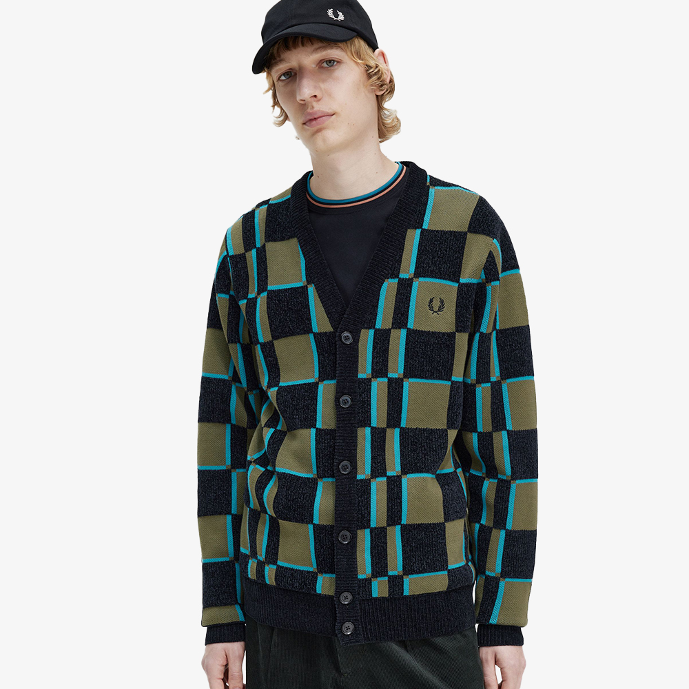 프레드페리 글리치 체커보드 가디건 유니폼그린 블랙(Fred Perry Glitch Chequerboard Cardigan Uniform Green) - 4