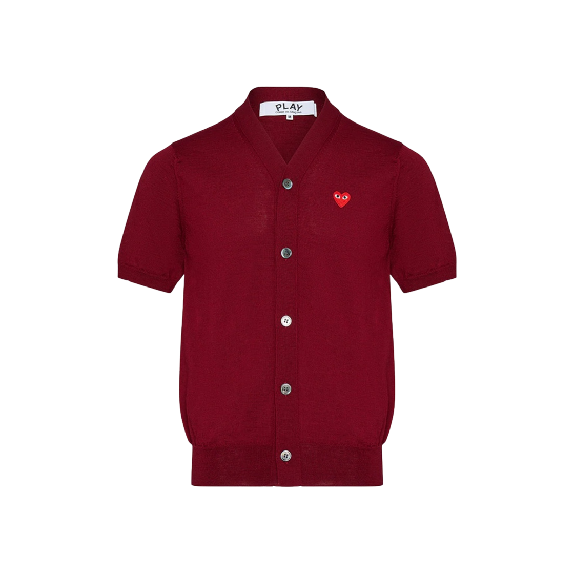 AX-N096-051-4 Play Comme des Garcons Short Sleeve Red Heart Cardigan Burgundy