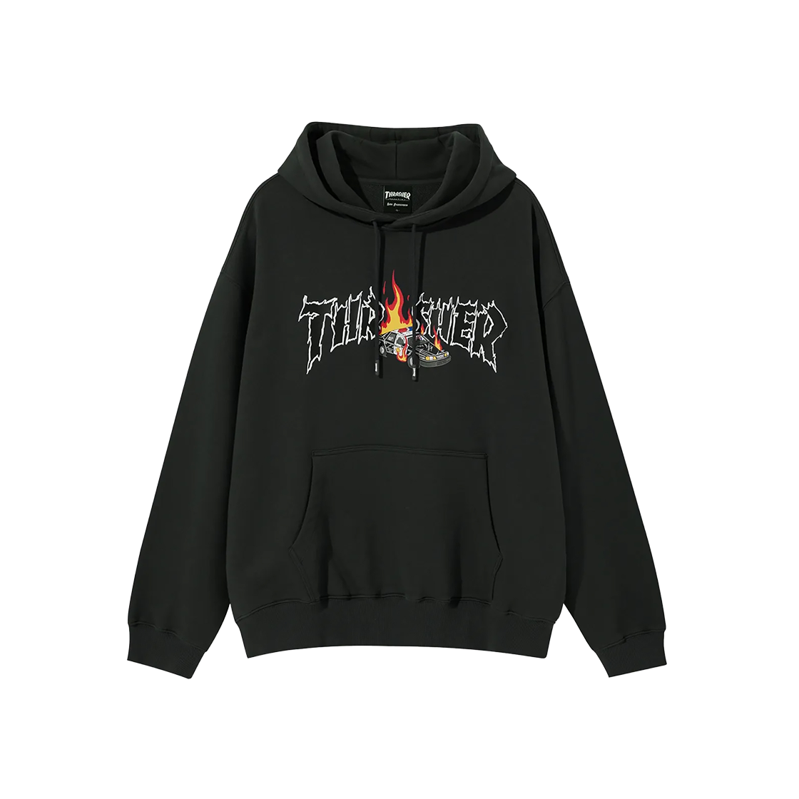 TR2403HD07CH THRASHER Burning Car Graphic Hoodie Charcoal