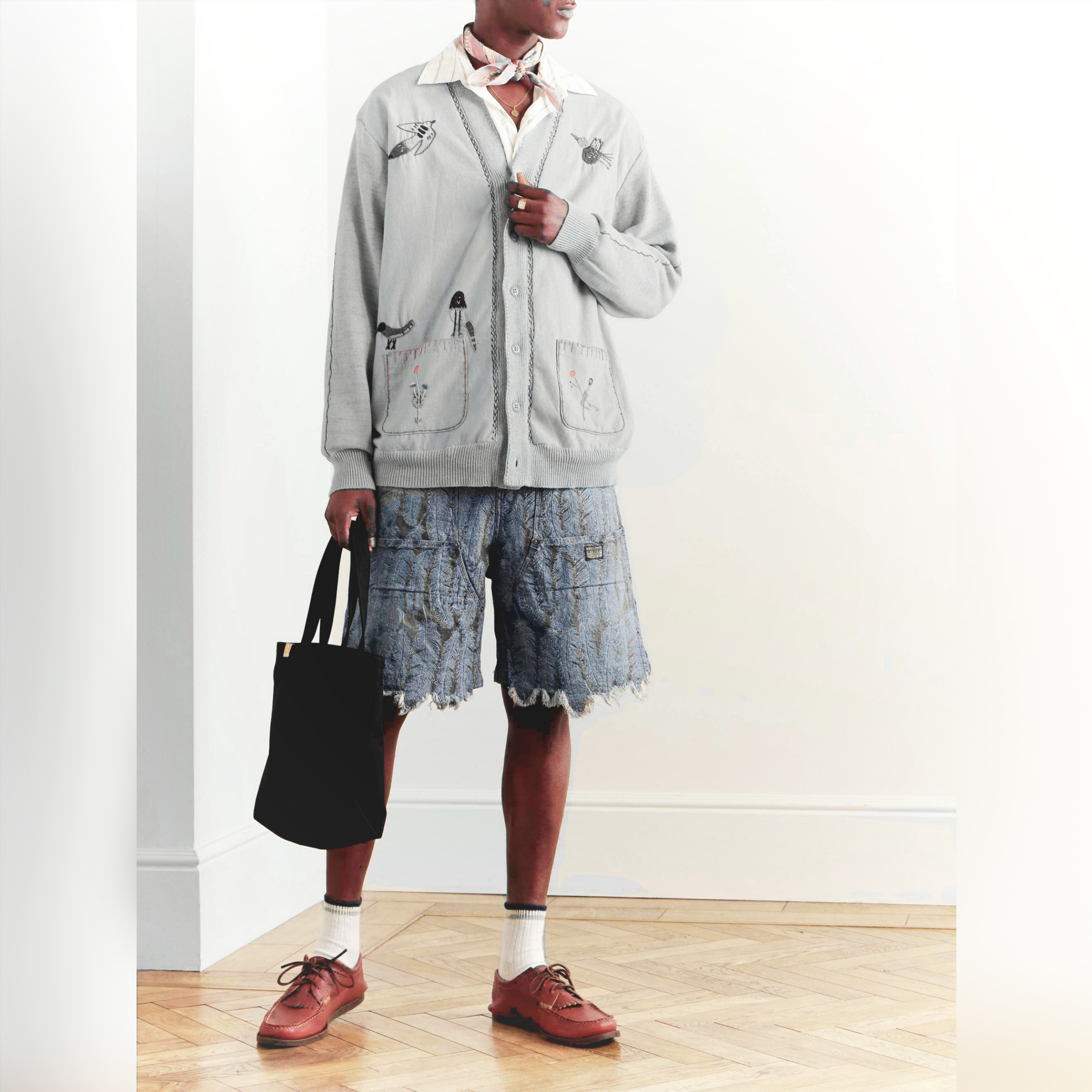 Kapital 12 oz. Magpie Denim W Knee Easy Shorts Light Indigo, Kapital 12 oz. Magpie Denim W Knee Easy Shorts Black 착용 스타일