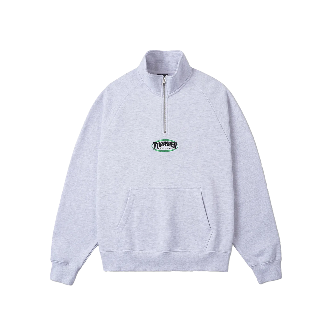 트레셔 매거진 로고 하프 집업 스웻셔츠 라이트 그레이(THRASHER Magazine Logo Half Zip-Up Sweatshirt Light Gray)
