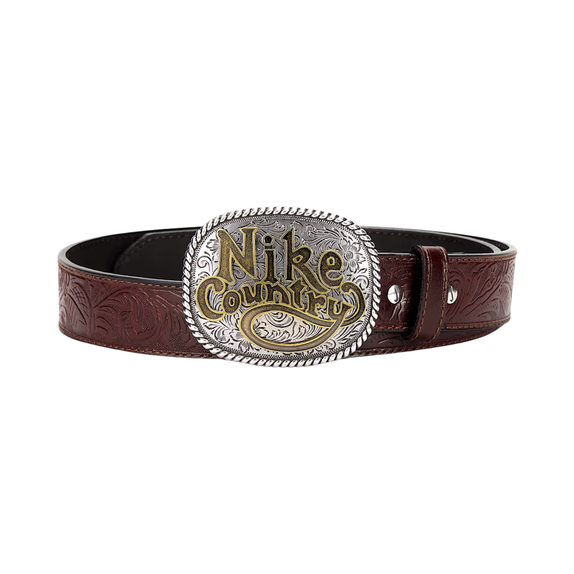 나이키 컨트리 플라크 버클 엠보스 레더 벨트 브라운(Nike Country Plaque Buckle Embossed Leather Belt Brown)