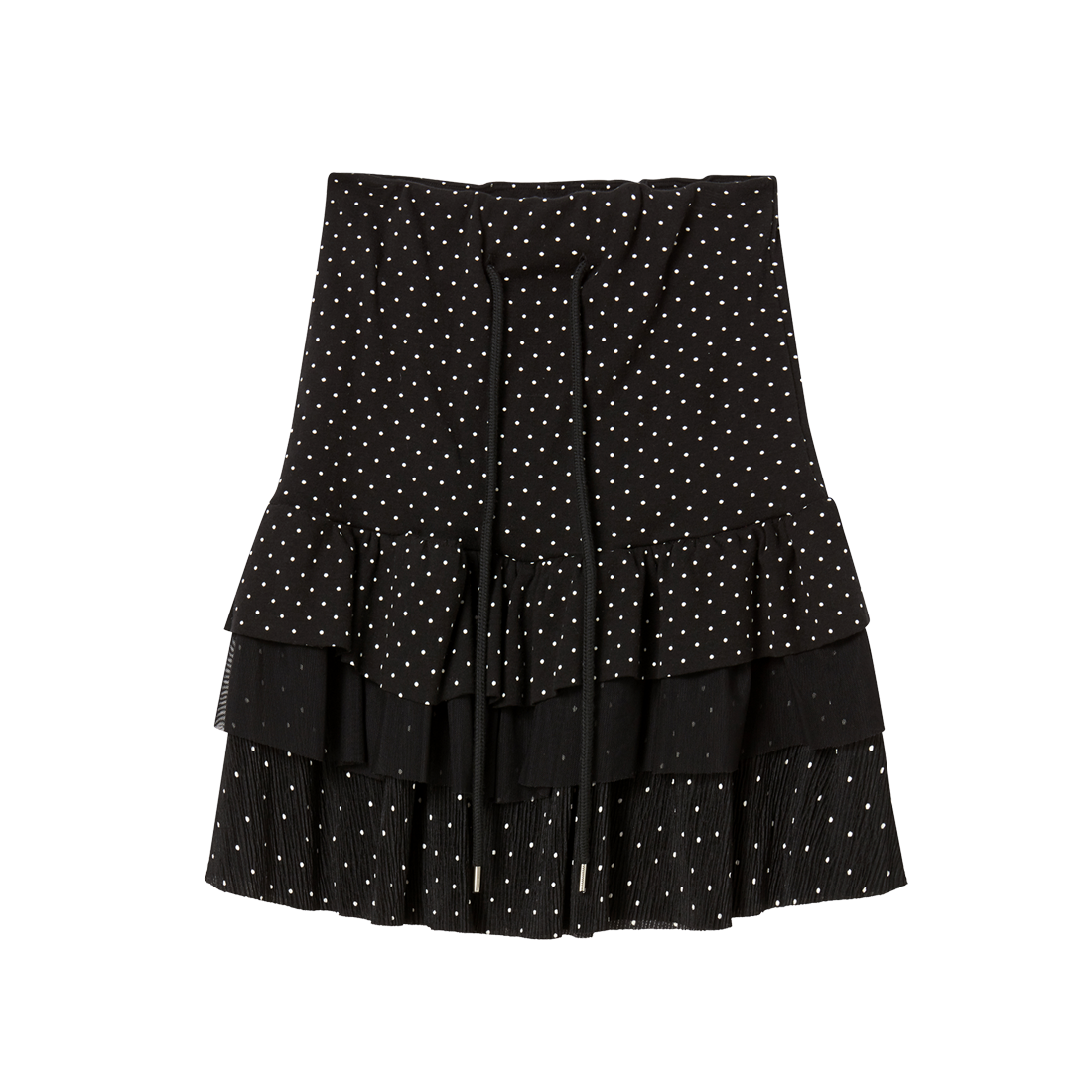 RG_SK_029 Rogin N Rosie Frill Dotted Mix CanCan Midi Skirt Black