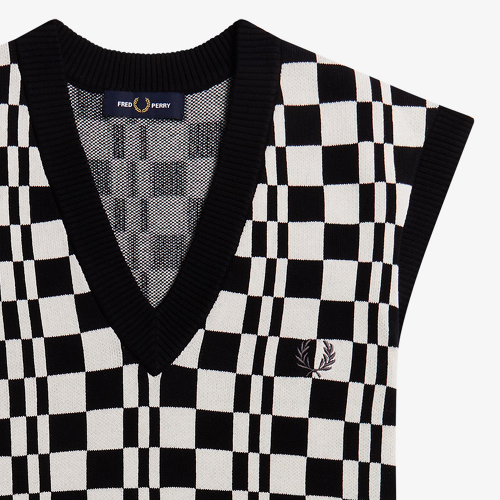프레드페리 체커보드 니트 베스트 블랙 에크루(Fred Perry Chequerboard Knitted Vest Black Ecru) - 4