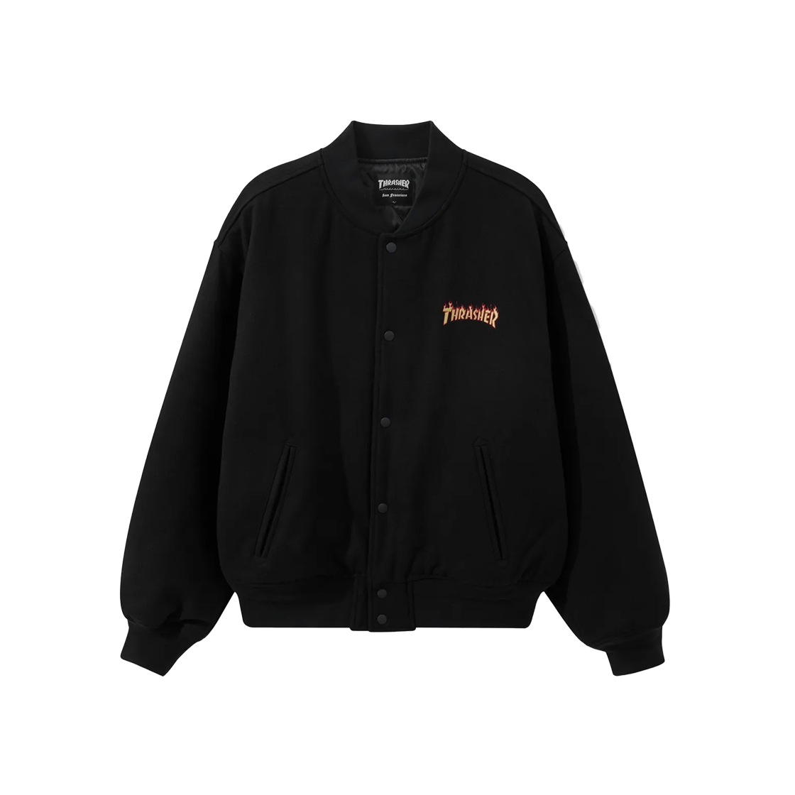 TR2404JK03BK THRASHER Flame Wool Varsity Jacket Black