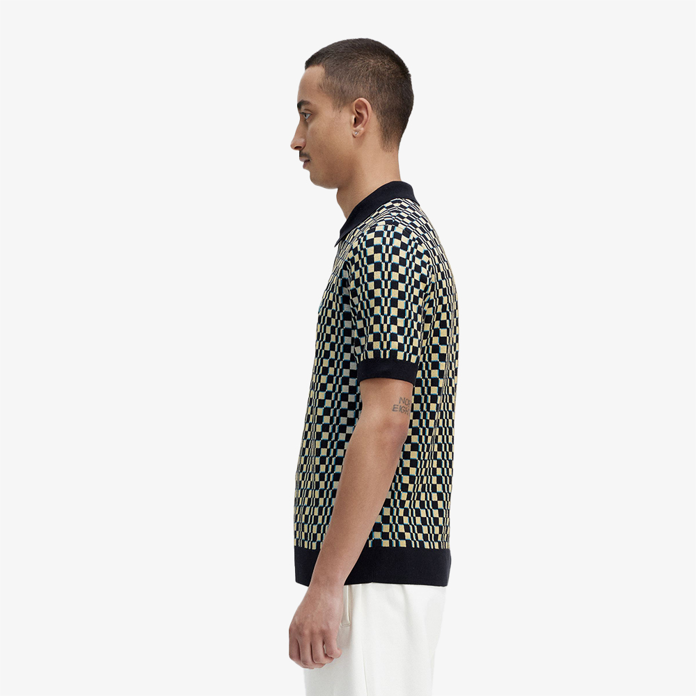 프레드페리 글리치 체커보드 니트 셔츠 라이트오이스터 블랙(Fred Perry Glitch Chequerboard Knit Shirt Light Oyster) - 3