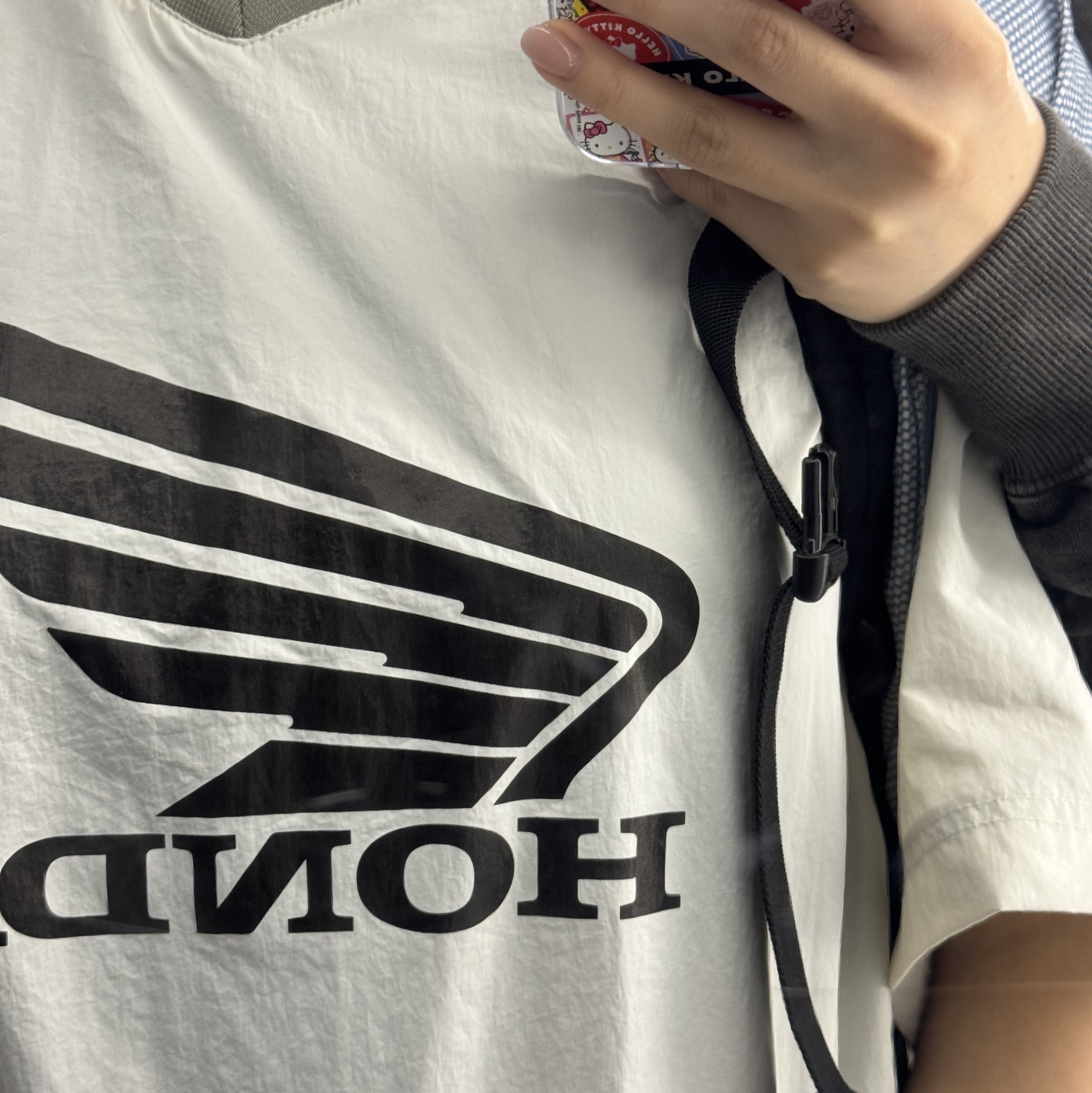 Honda Speed Track Nylon T-Shirt Beige 착용 스타일