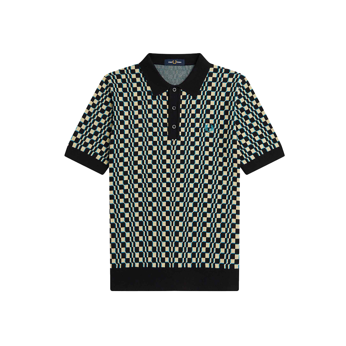 프레드페리 글리치 체커보드 니트 셔츠 라이트오이스터 블랙(Fred Perry Glitch Chequerboard Knit Shirt Light Oyster) - 1