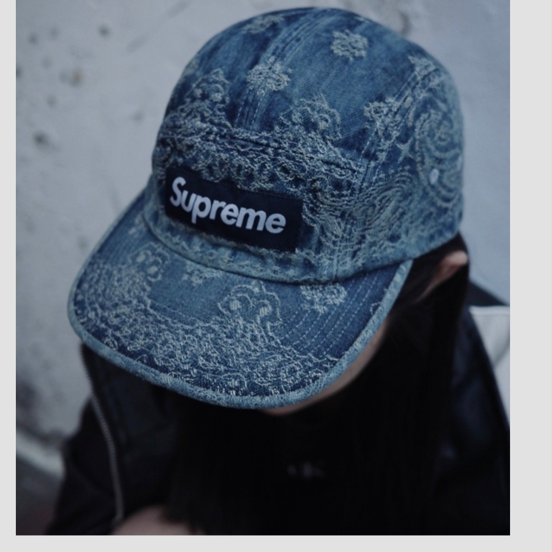 Supreme Bandana Jacquard Denim Camp Cap Blue - 25SS 착용 스타일 - 1