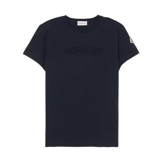 〔美品〕MONCLER ブラックラバーワッペン　Mホワイト Tシャツ　4S534 美品〕MONCLER ブラックラバーワッペン Mホワイト Tシャツ 4S534