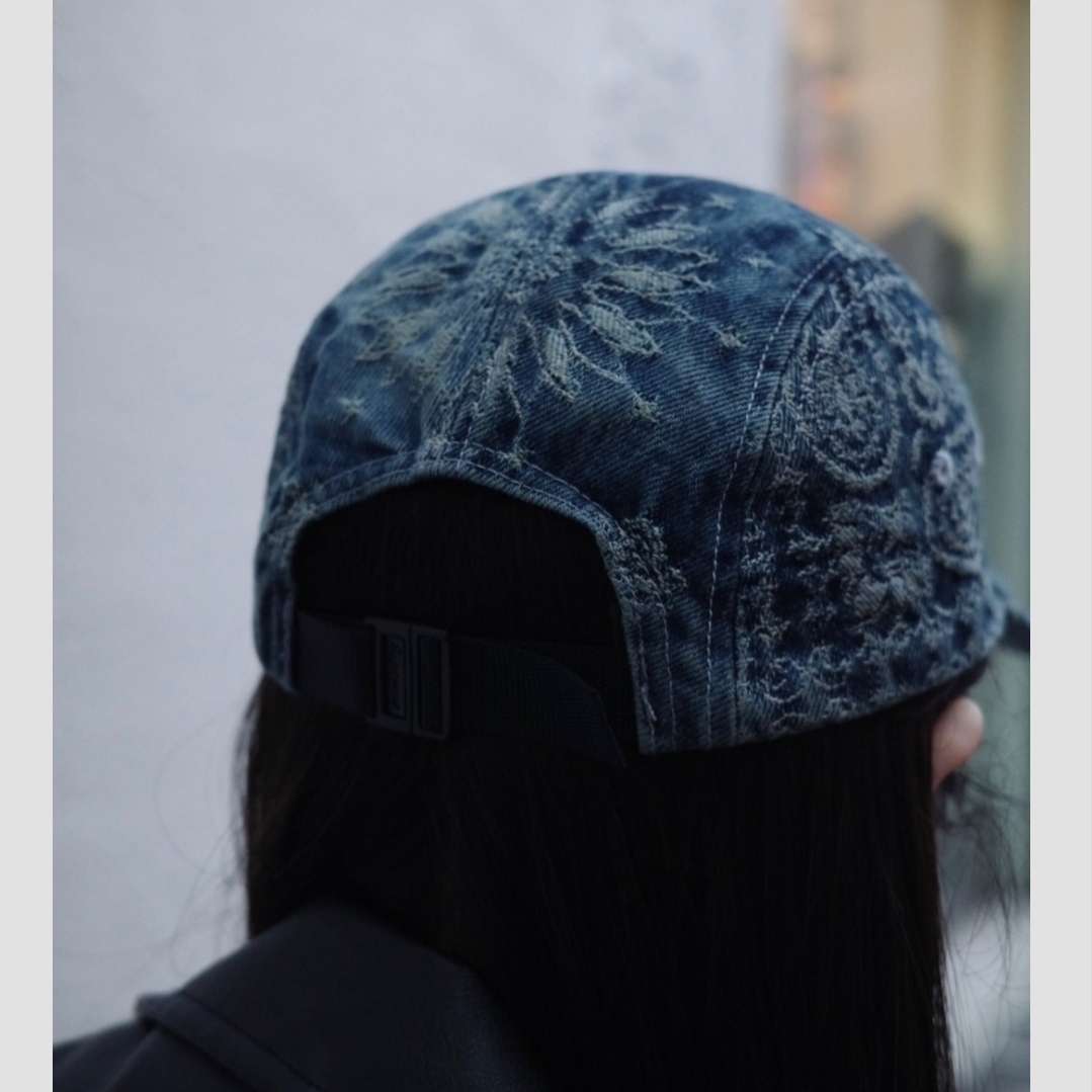 Supreme Bandana Jacquard Denim Camp Cap Blue - 25SS 착용 스타일 - 2