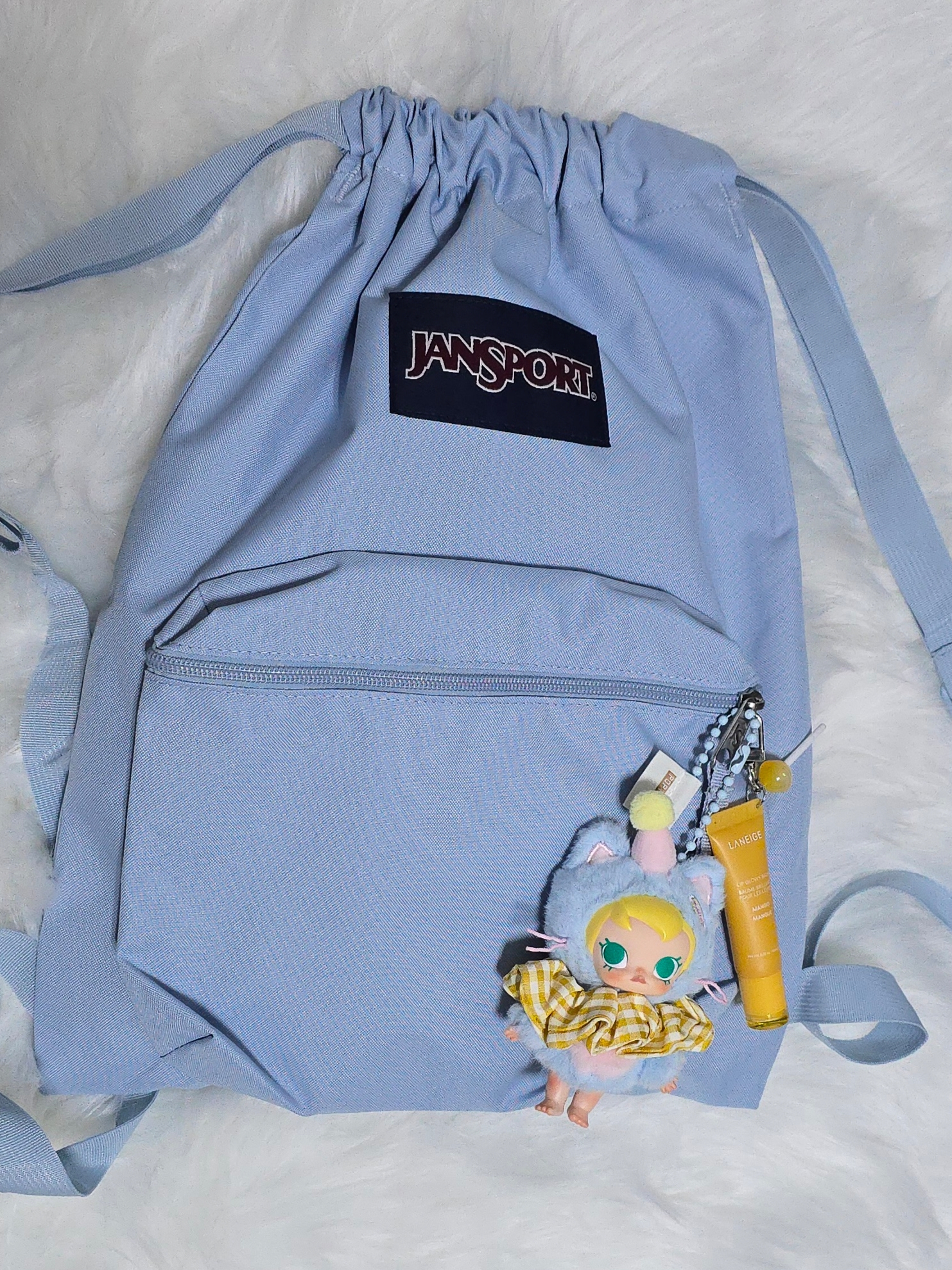 Pop Mart Baby Molly Pocket Friends Series Vinyl Plush Pendant Feeling Blue (Opened Case), Jansport Draw Sack Blue Dusk 착용 스타일 - 1