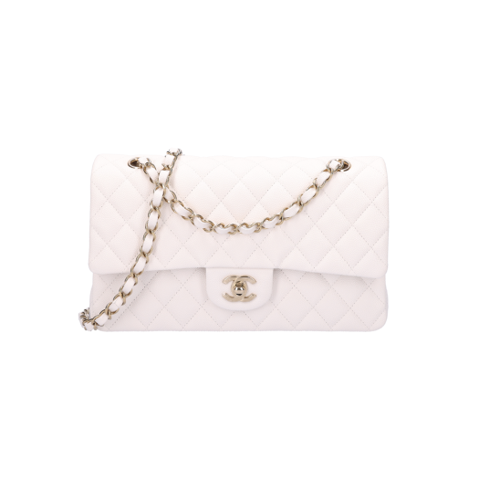 ITKPLE3LCHSK Chanel Classic Medium Flap Bag Grained Calfskin White Gold Hardware
