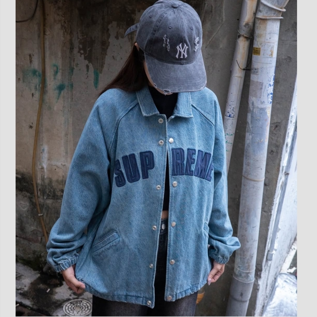 Supreme Arc Denim Coaches Jacket Washed Indigo - 25SS 착용 스타일 - 1