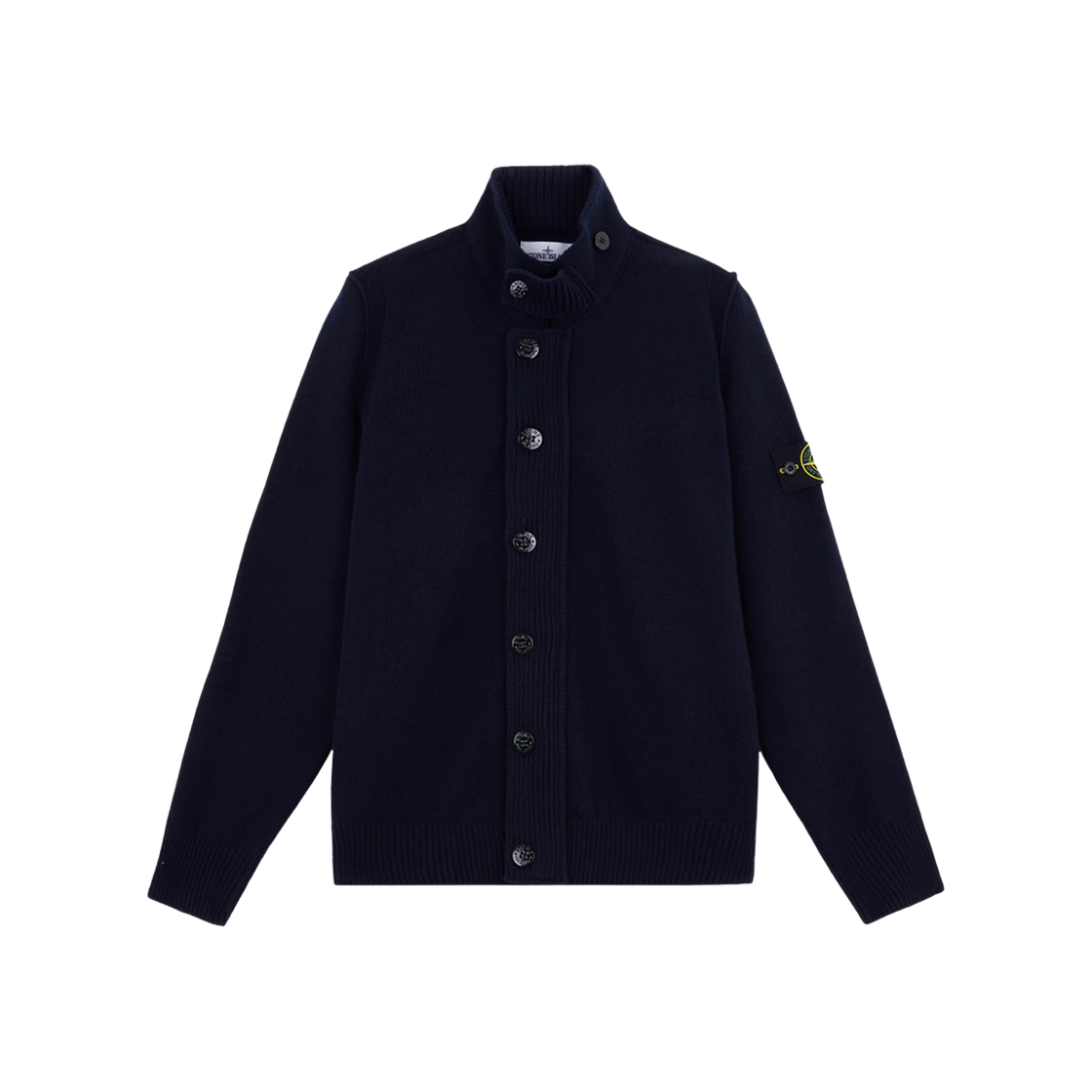 스톤 아일랜드 5100047 램스울 펠트 트림 버튼 업 점퍼 네이비 블루 - 25FW(Stone Island 5100047 Lambswool Button Up Jumper with Felt Trims Navy Blue - 25FW) - 1