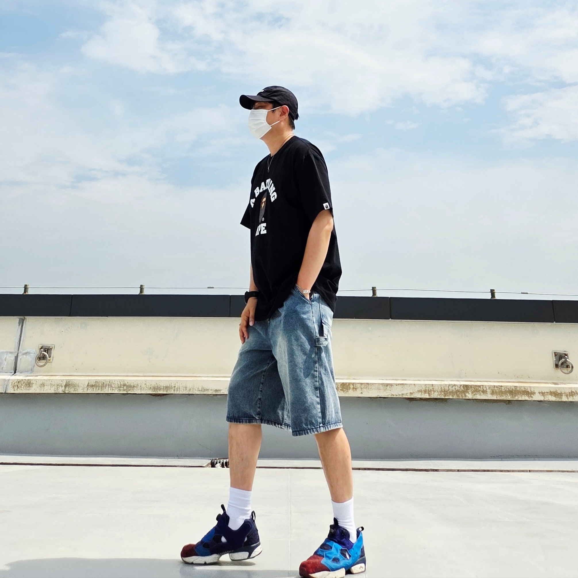 BAPE College T-Shirt Black, Quarqor #5117 Ring 착용 스타일 - 4