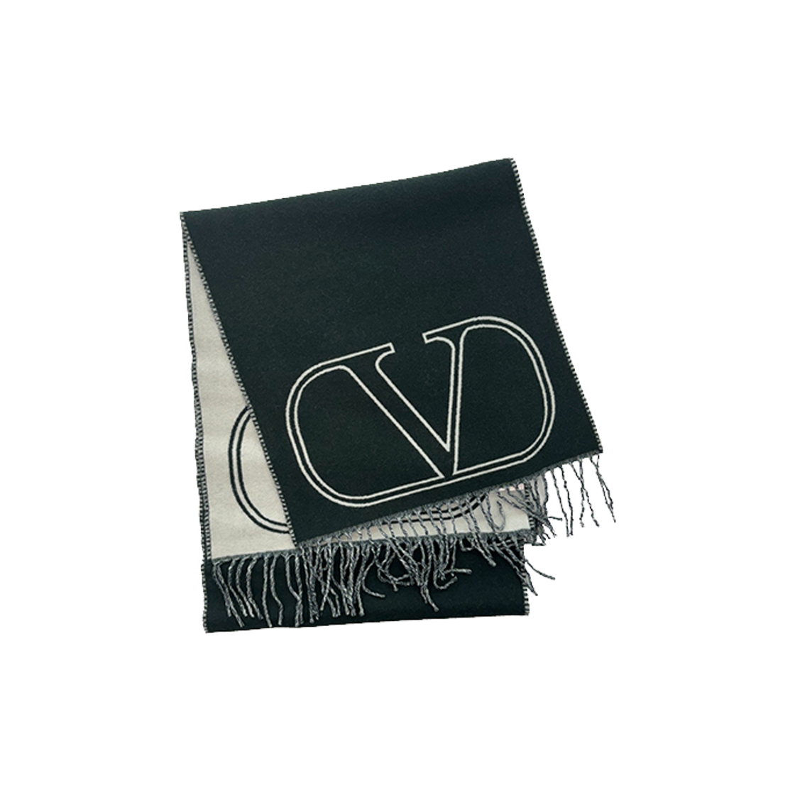 ER033KIILQ0 Valentino Vlogo Signature Wool and Cashmere Scarf Green Ivory