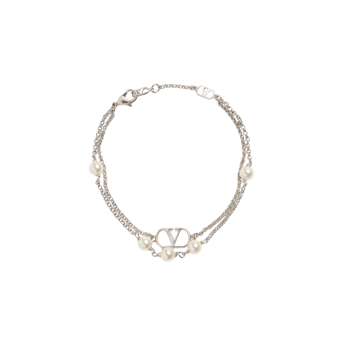 J0X84UXM6RU (W) Valentino Vlogo Signature Metal Bracelet with Swarovski Pearls Palladium Cream