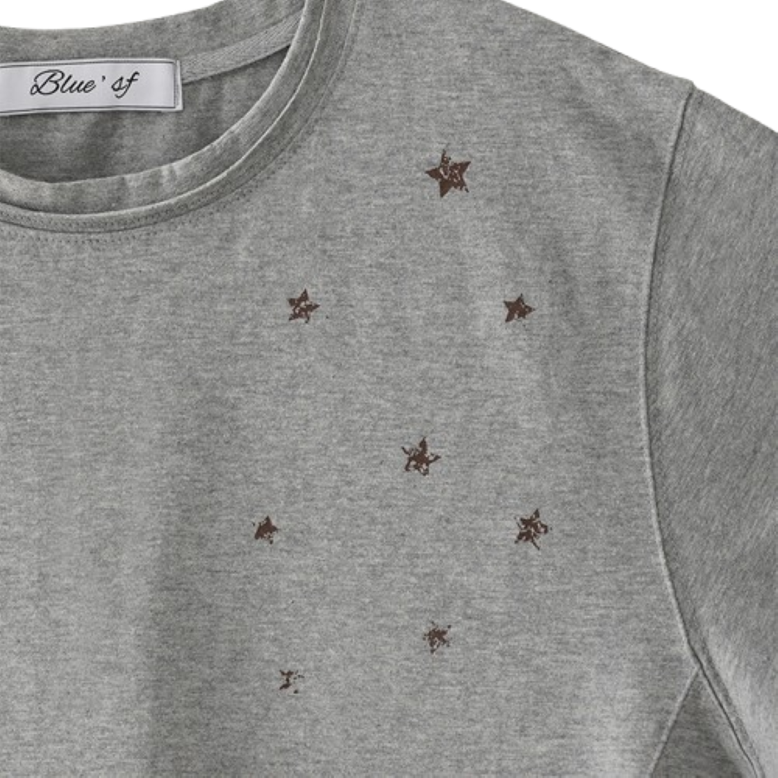 블루 선플라워 빈티지 90s 스타 크롭 반팔 티셔츠 멜란지 그레이(Blue Sunflower Bluesf Vintage 90s Star Crop Tee Melange Grey) - 4