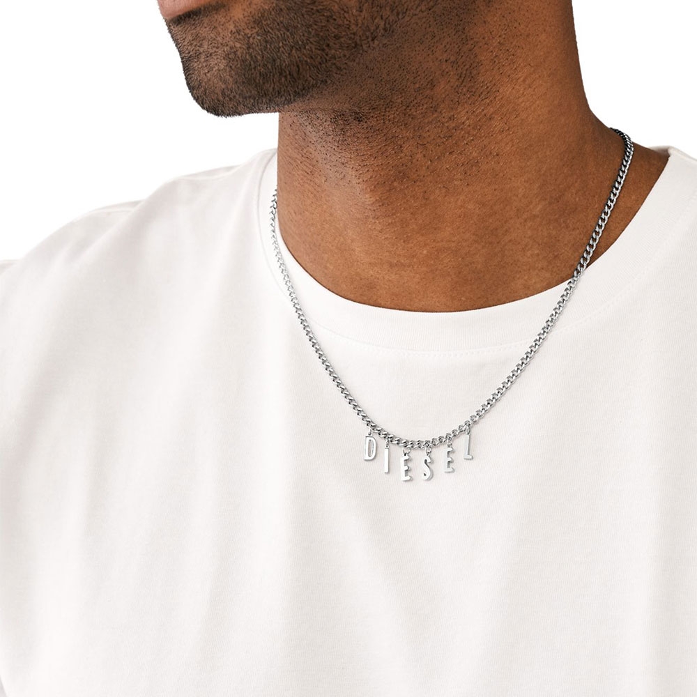 Diesel Dx1494 Stainless Steel Chain Necklace Silver 착용 스타일 - 1