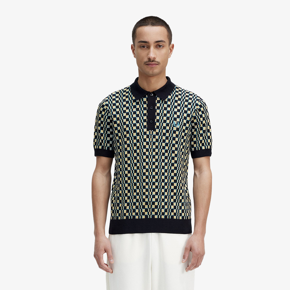 프레드페리 글리치 체커보드 니트 셔츠 라이트오이스터 블랙(Fred Perry Glitch Chequerboard Knit Shirt Light Oyster) - 2