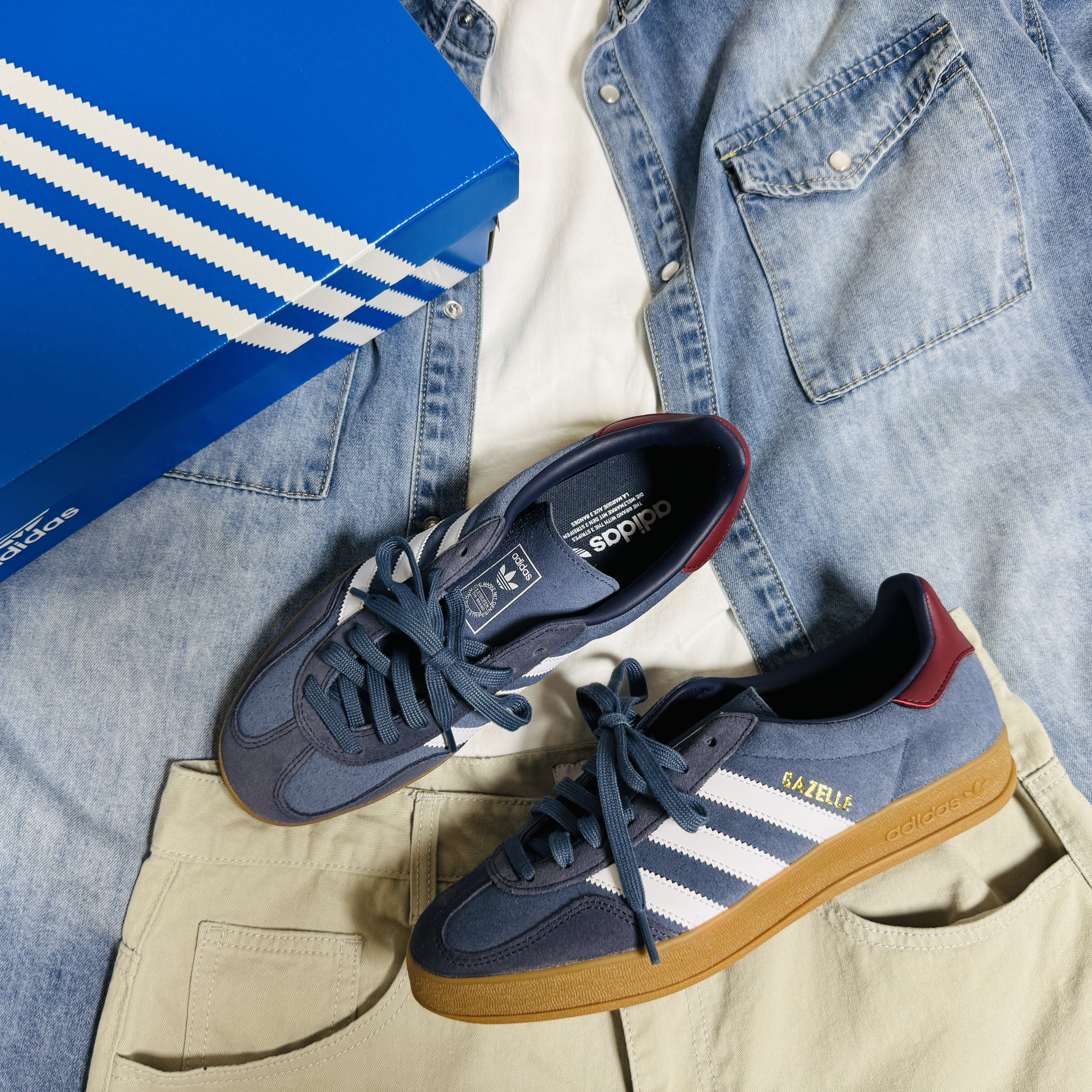 Adidas Originals Gazelle Indoor Preloved Ink Cloud White 착용 스타일 - 2