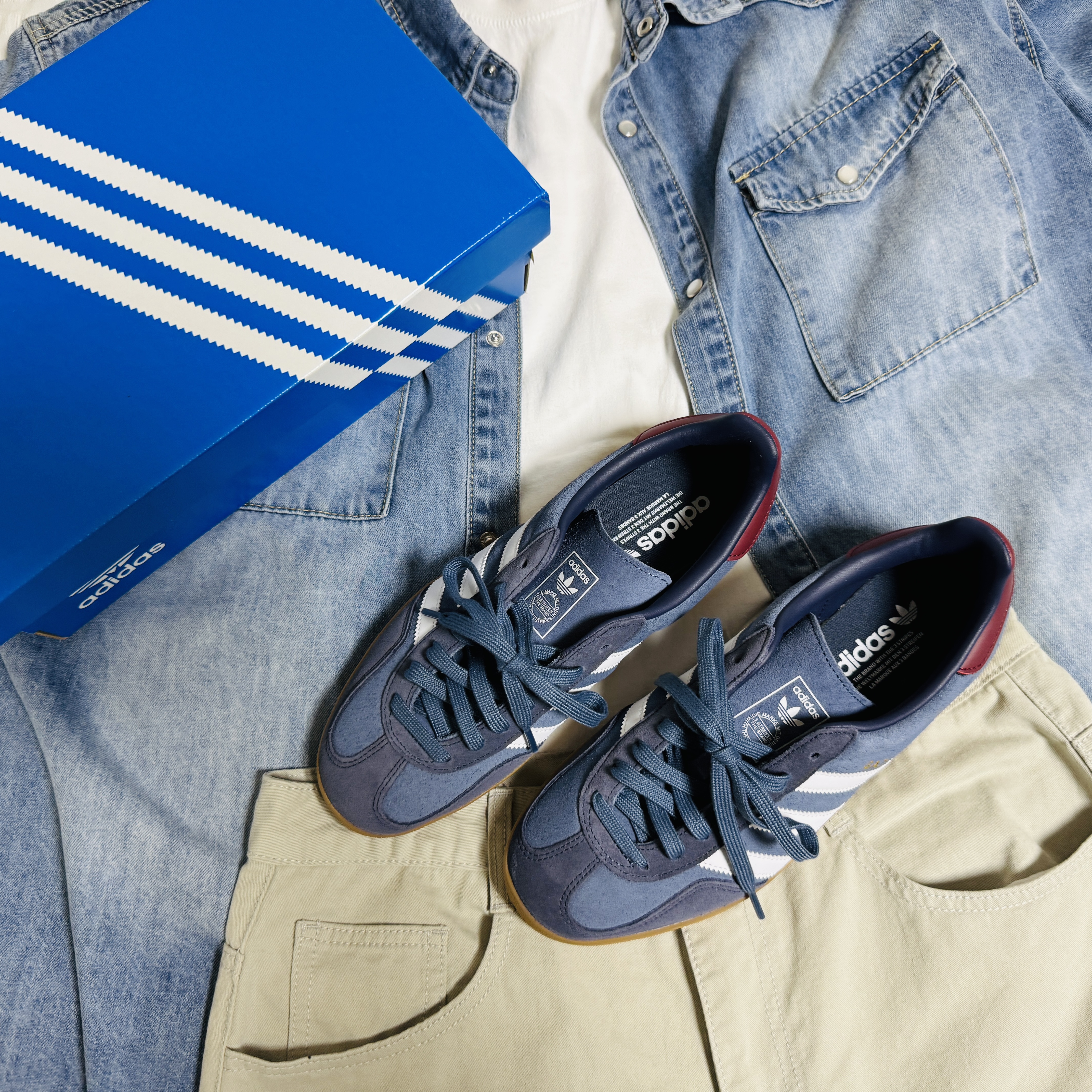 Adidas Originals Gazelle Indoor Preloved Ink Cloud White 착용 스타일 - 1