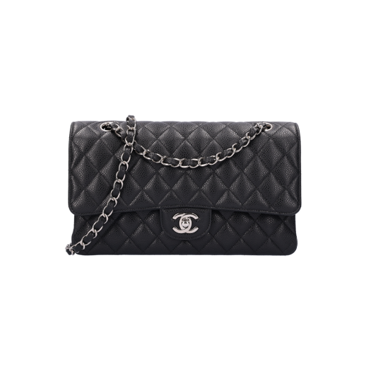 ITTJJPGS6HA2 Chanel Classic Medium Flap Bag Grained Calfskin Black Silver Hardware