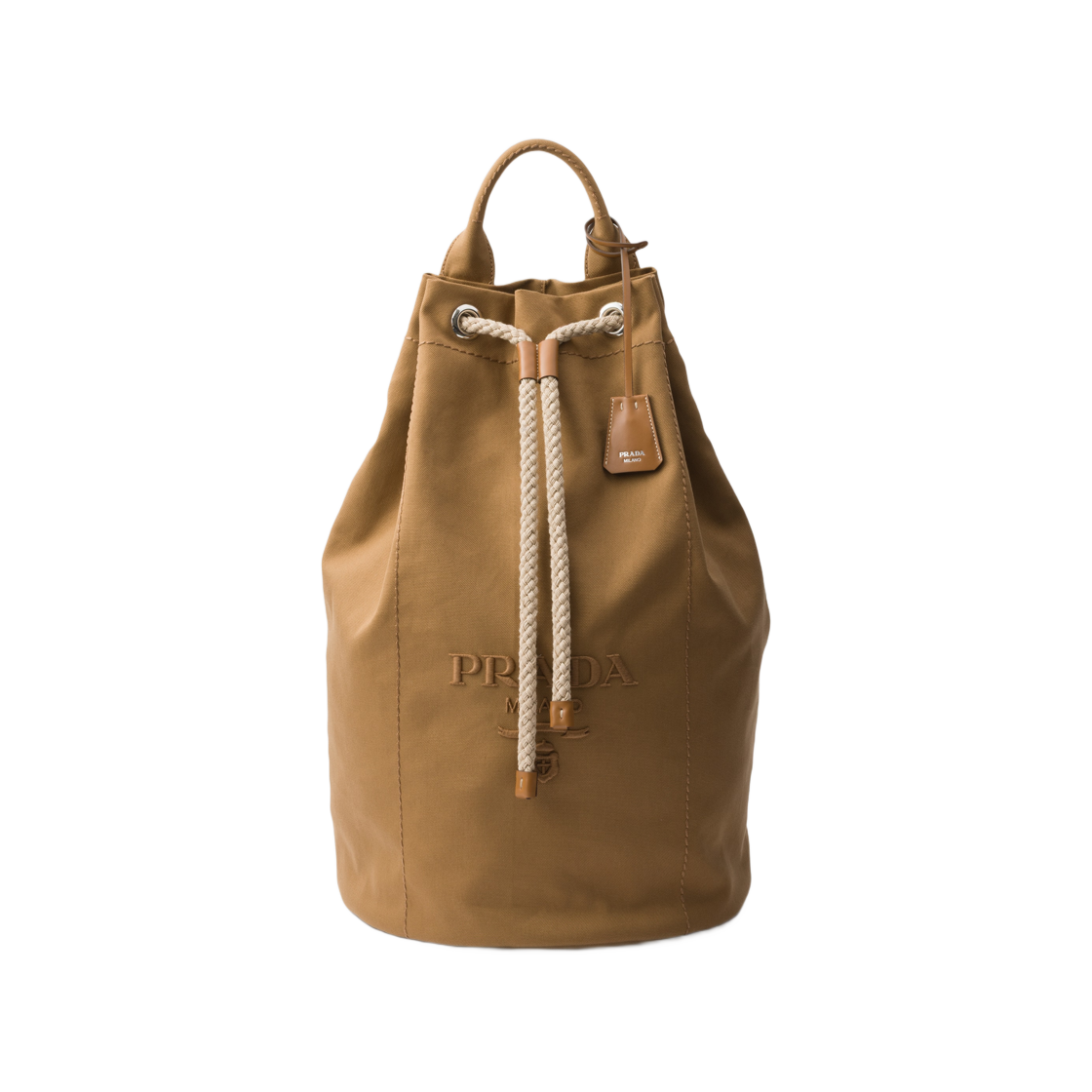 2VY011-2CYA-F04MO Prada Canvas Drawstring Duffle Bag Tabacco