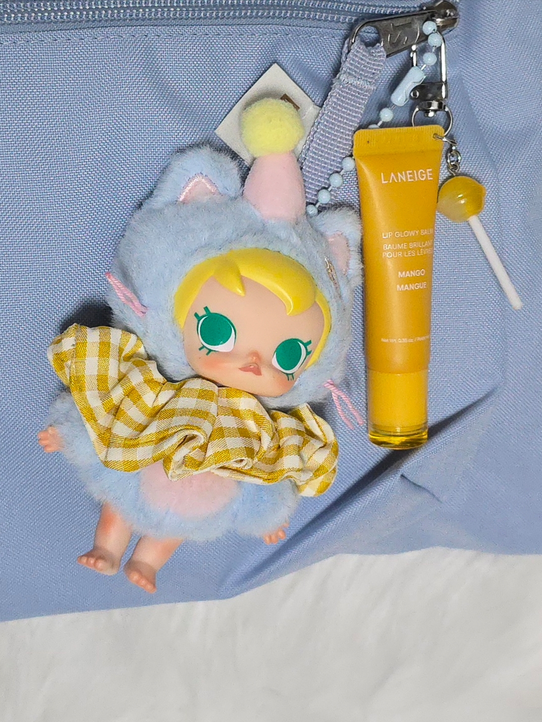 Pop Mart Baby Molly Pocket Friends Series Vinyl Plush Pendant Feeling Blue (Opened Case), Jansport Draw Sack Blue Dusk 착용 스타일 - 2