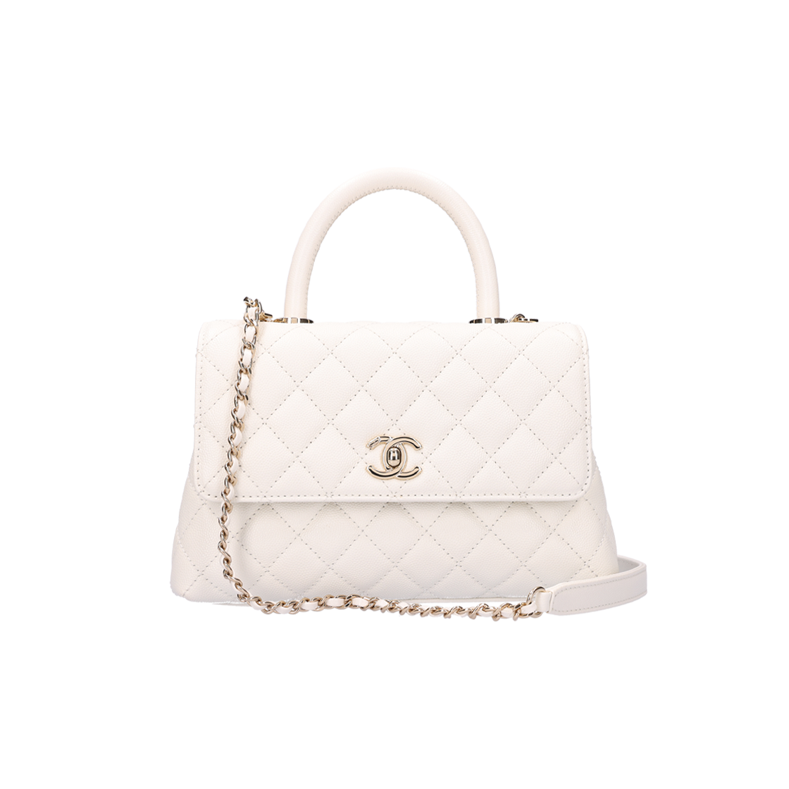 샤넬 A92990 코코핸들 스몰 플랩백 카프스킨 화이트 금장(Chanel Coco Handle Small Flap Bag Calfskin White Gold Hardware)