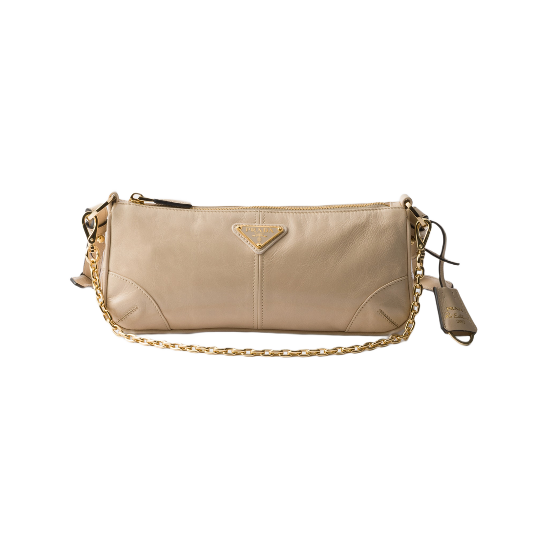 1BC221-2CYR-F03MV Prada Re-Edition 2002 Medium Leather Shoulder Bag Travertine