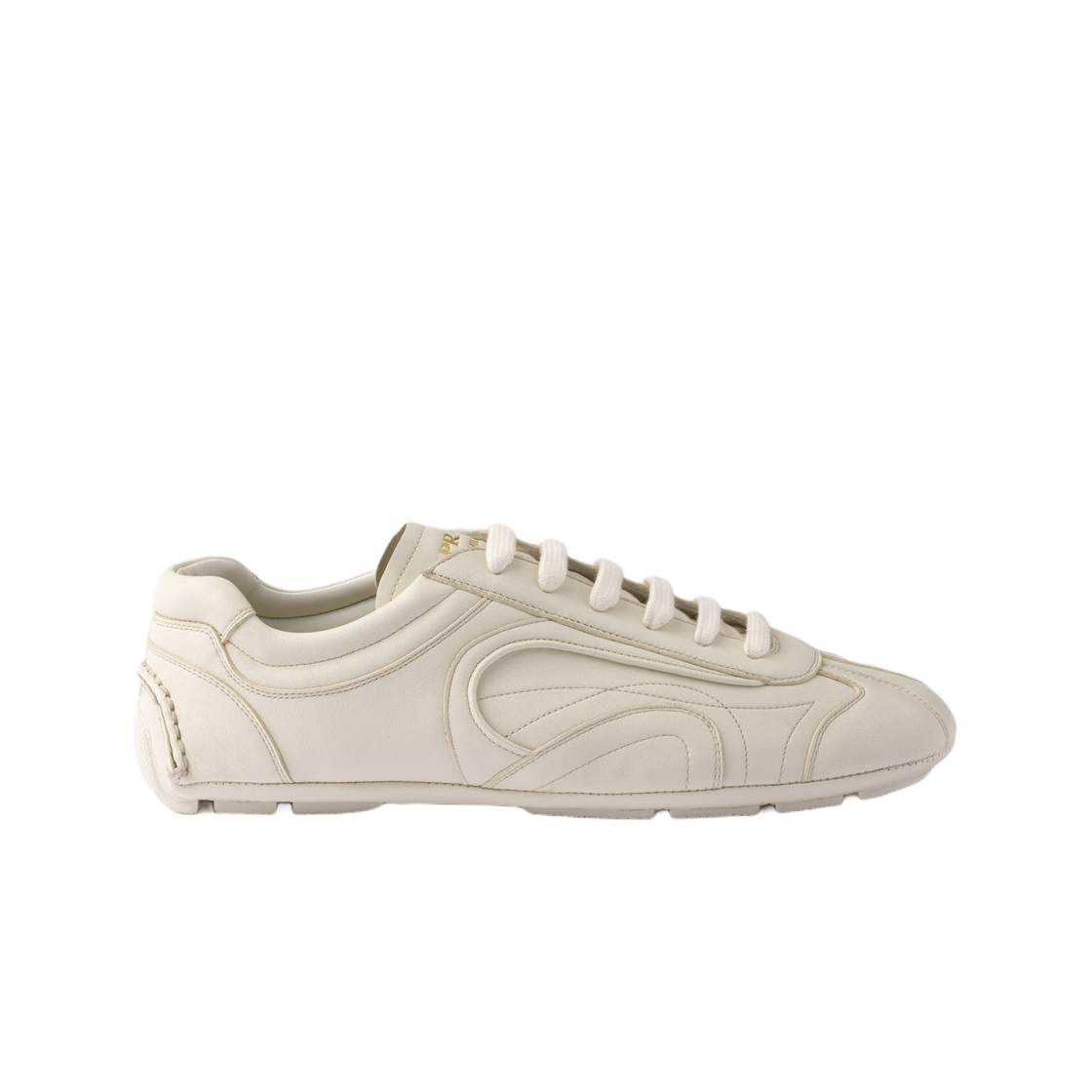 4E1165-EFX-F0K74 Prada Montecarlo Re Edition 2005 Antiqued Nappa Leather Sneakers Chalk White