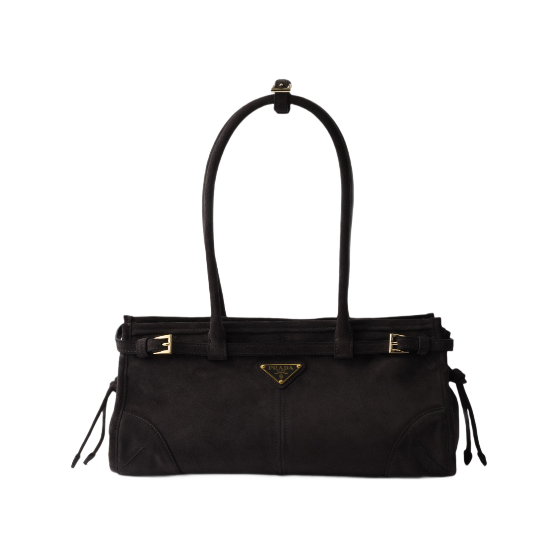 1BA426-2C4S-F0308 Prada Bonnie Medium Suede Handbag Anthracite Gray