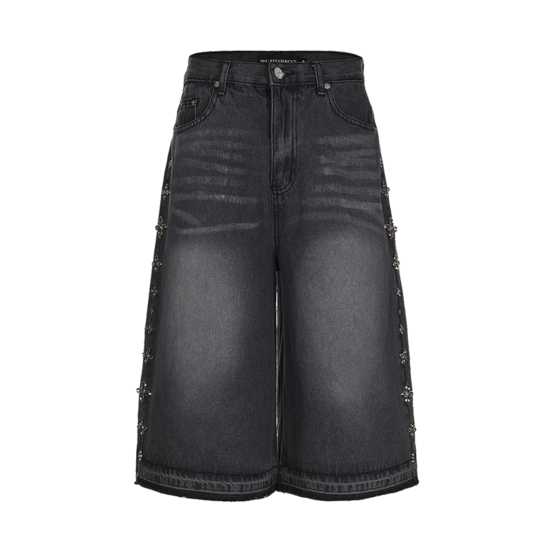 25HSPT02 Surgery Clover Line Denim Bermuda Pants Black