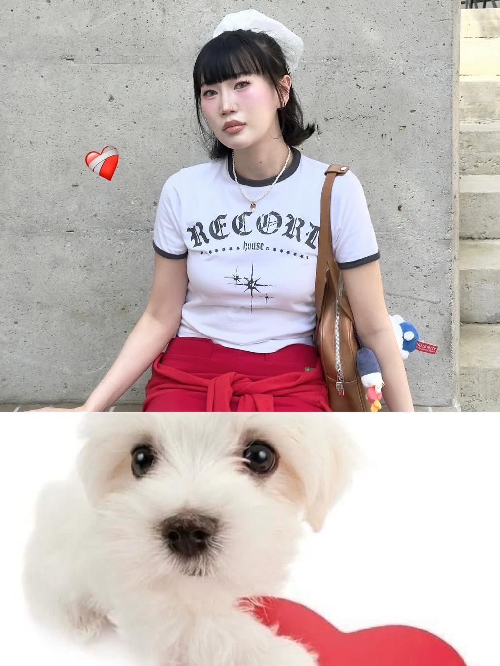 SLOW RECORD HOUSE Unisex RECORD Ringer Tee White 착용 스타일 - 2