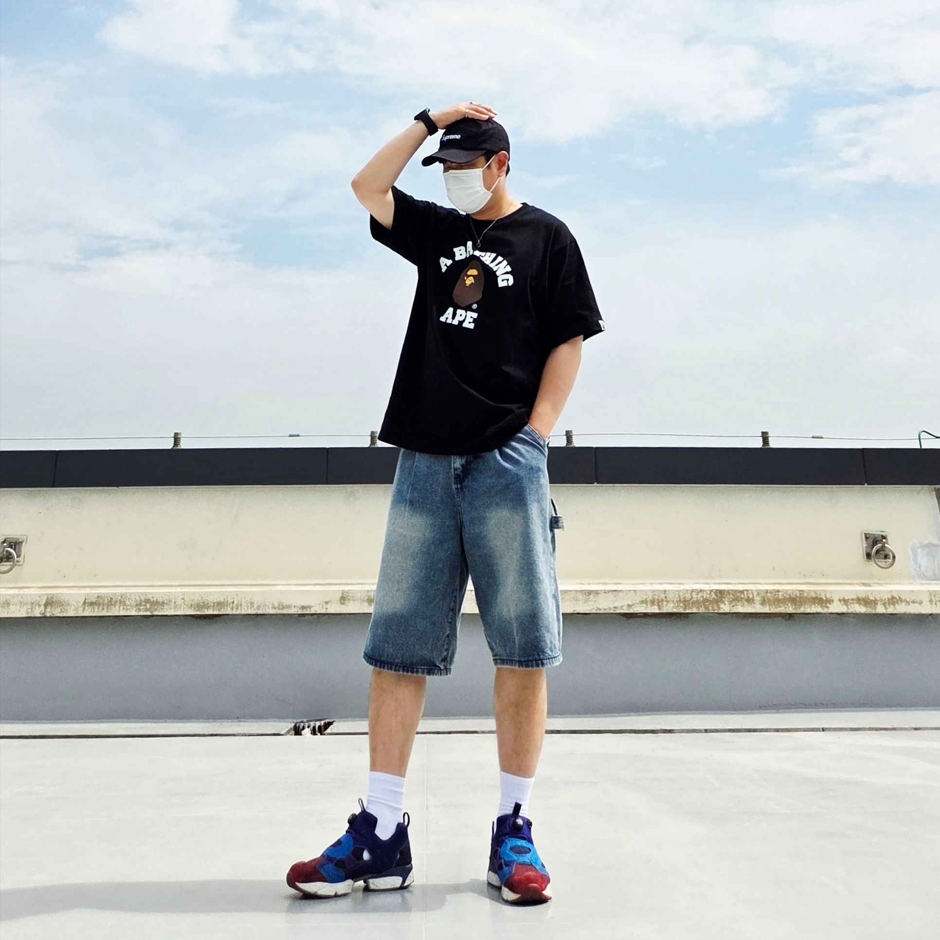 BAPE College T-Shirt Black, Quarqor #5117 Ring 착용 스타일 - 2