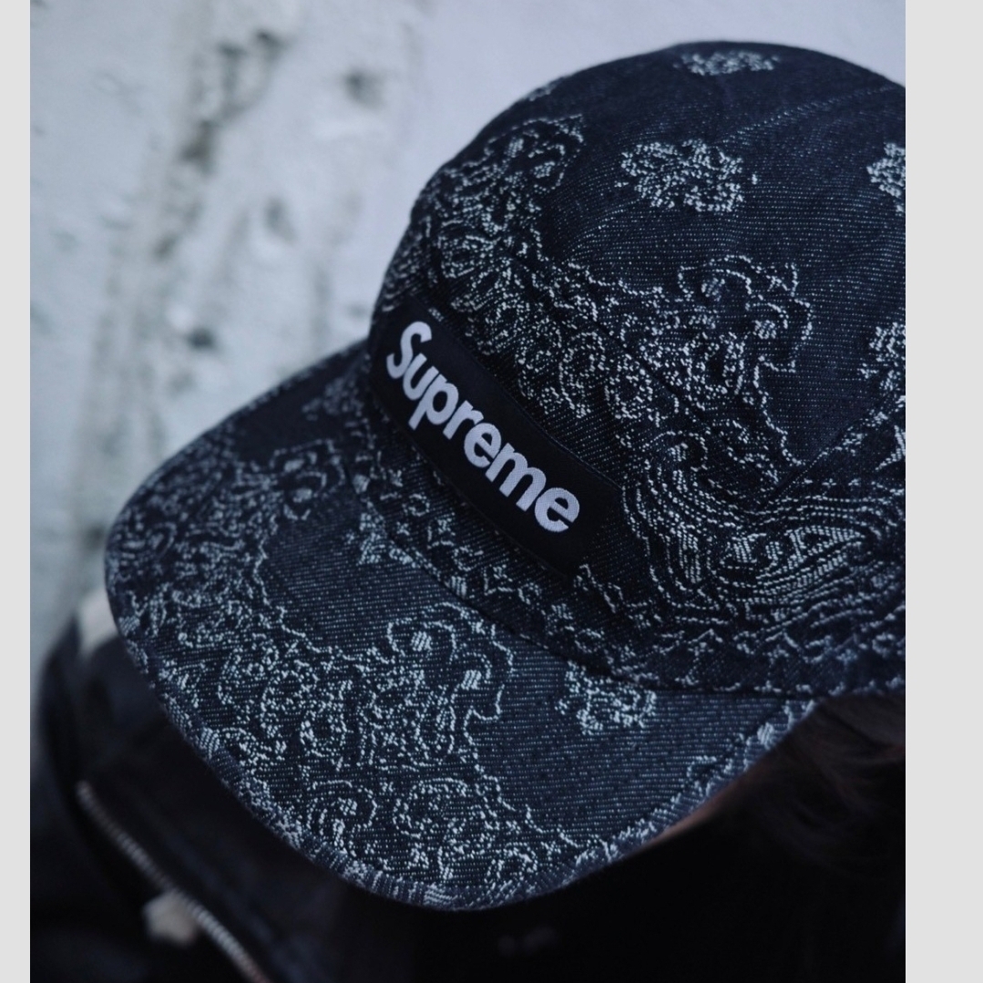 Supreme Bandana Jacquard Denim Camp Cap Black - 25SS 착용 스타일 - 3