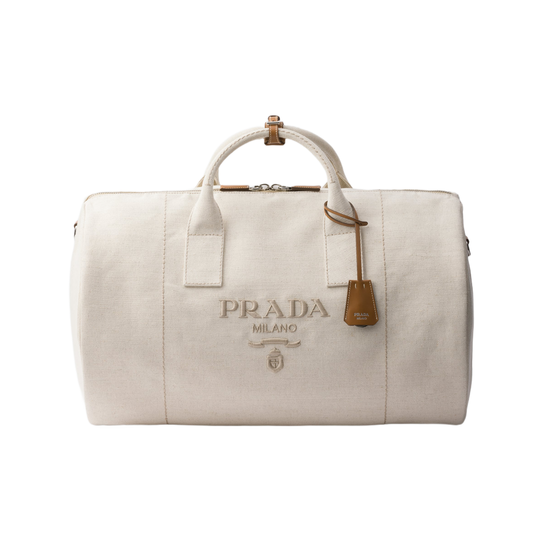 2VC051-2CX9-F0018 Prada Linen Blend Duffle Bag Natural
