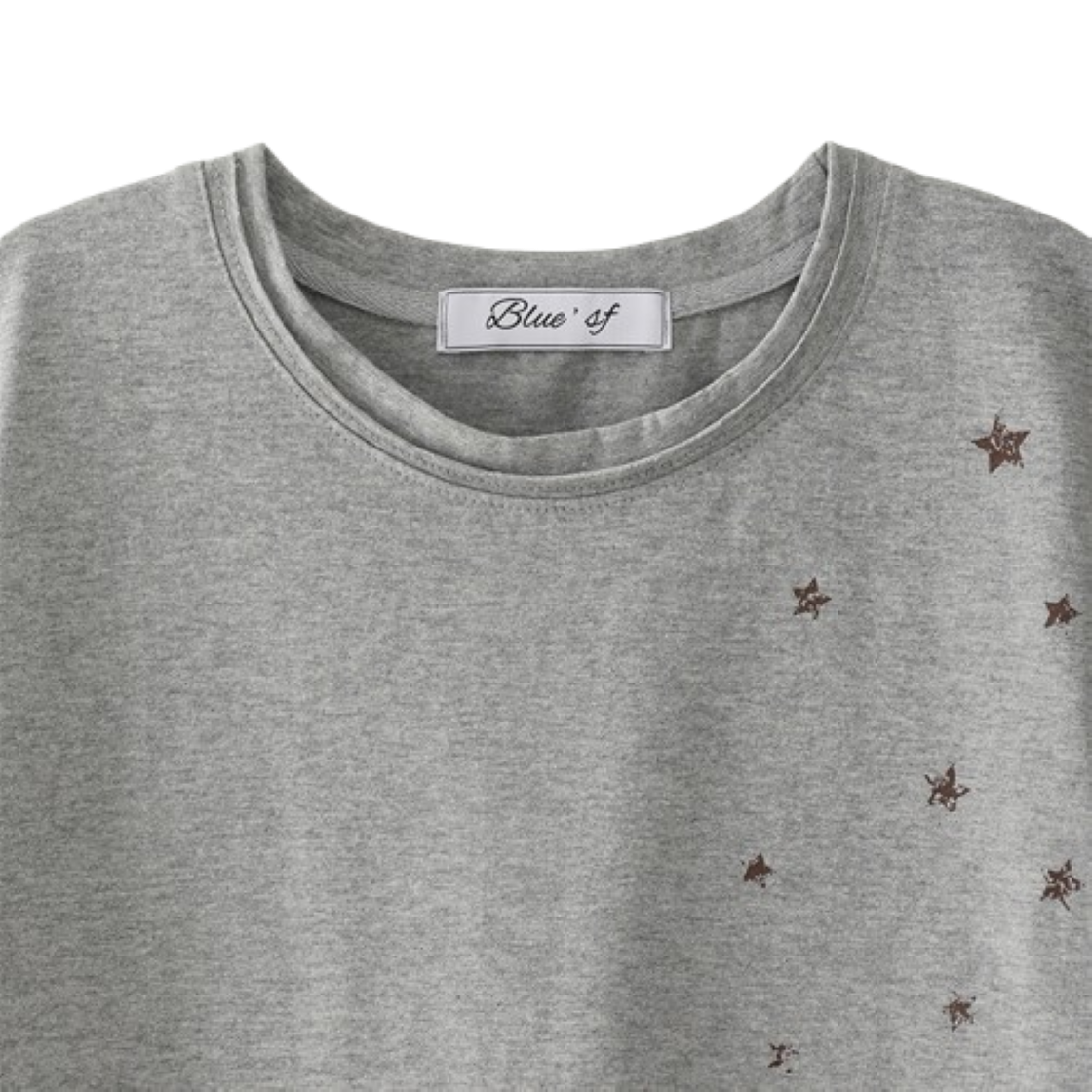 블루 선플라워 빈티지 90s 스타 크롭 반팔 티셔츠 멜란지 그레이(Blue Sunflower Bluesf Vintage 90s Star Crop Tee Melange Grey) - 3