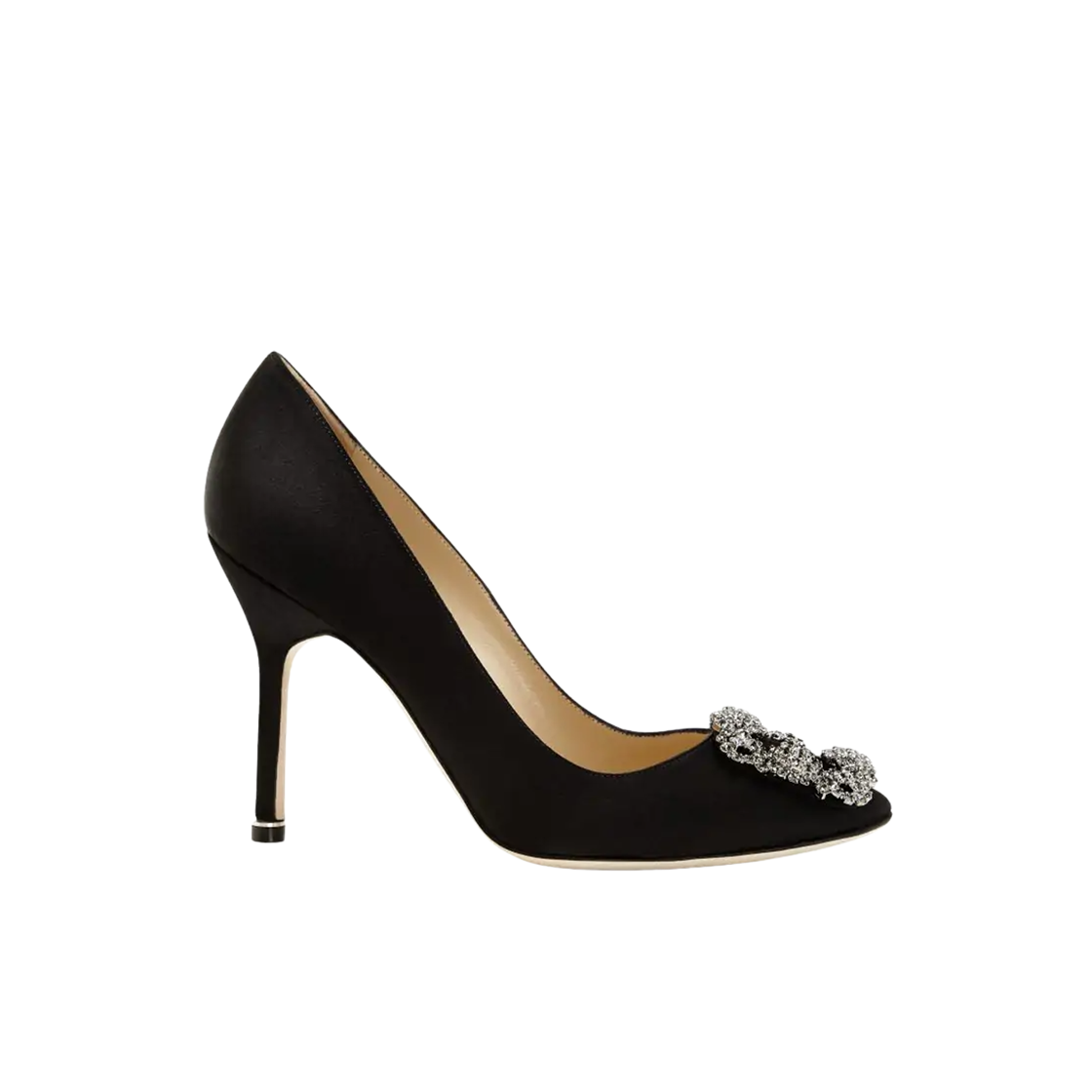 (W) 마놀로 블라닉 한기시 사틴 쥬얼 버클 펌프스 블랙((W) Manolo Blahnik Hangisi Satin Jewel Buckle Pumps Black)
