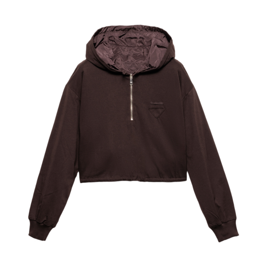 134719-17XE-F0192 (W) Prada Reversible Cotton Jersey and Re-Nylon Hoodie Ebony