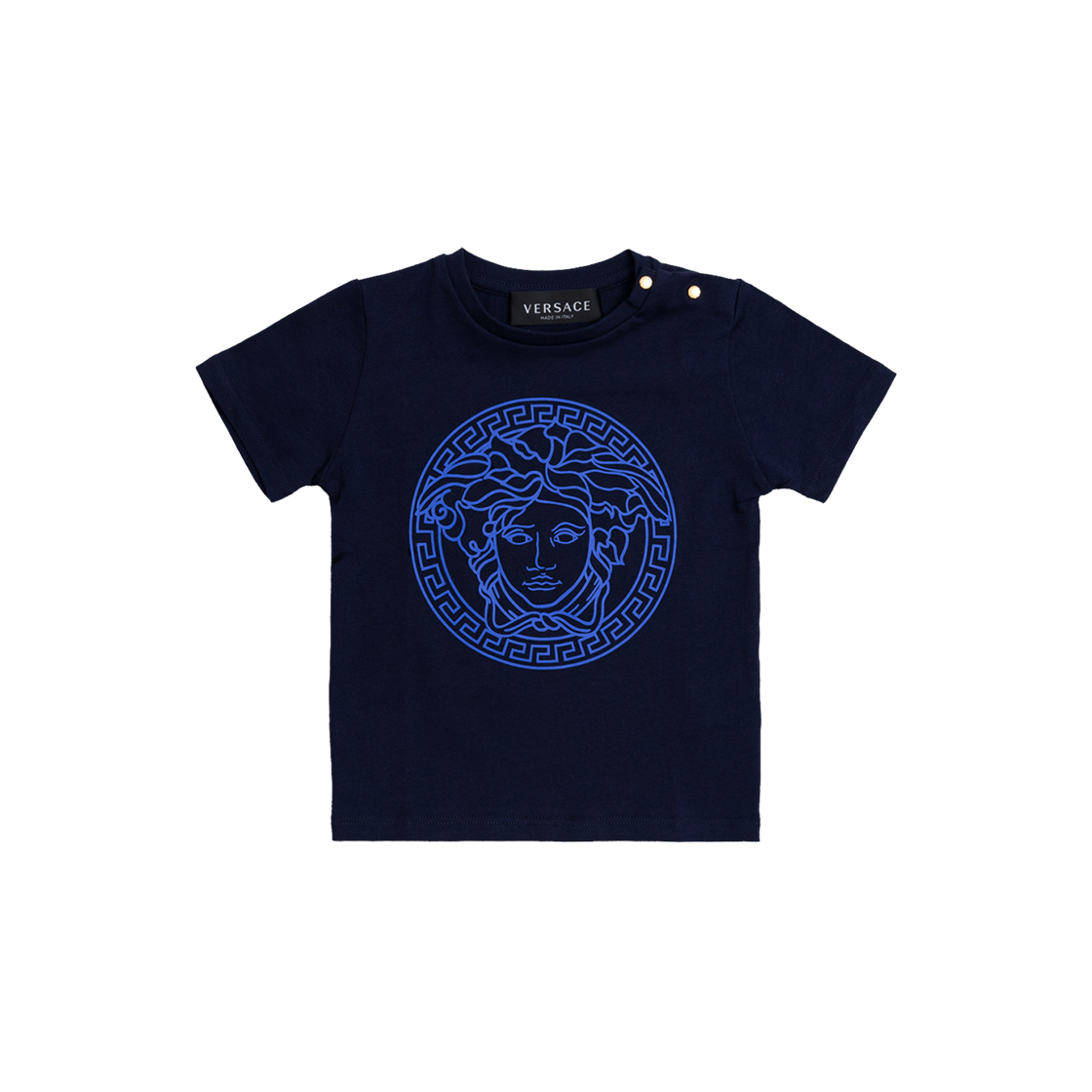(키즈) 베르사체 로고 프린트 티셔츠 네이비 블루((Kids) Versace Logo Print T-Shirt Navy Blue)