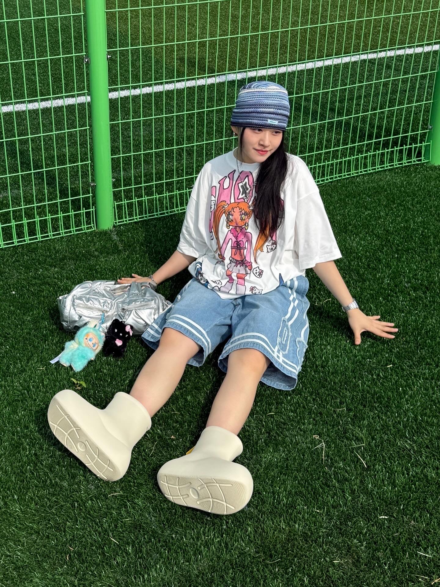 NYXX Basketball Denim Half Pants Light Blue, Sanrio x Fillimilli Hello Kitty Angels and Devils Doll Keyring Devil 착용 스타일