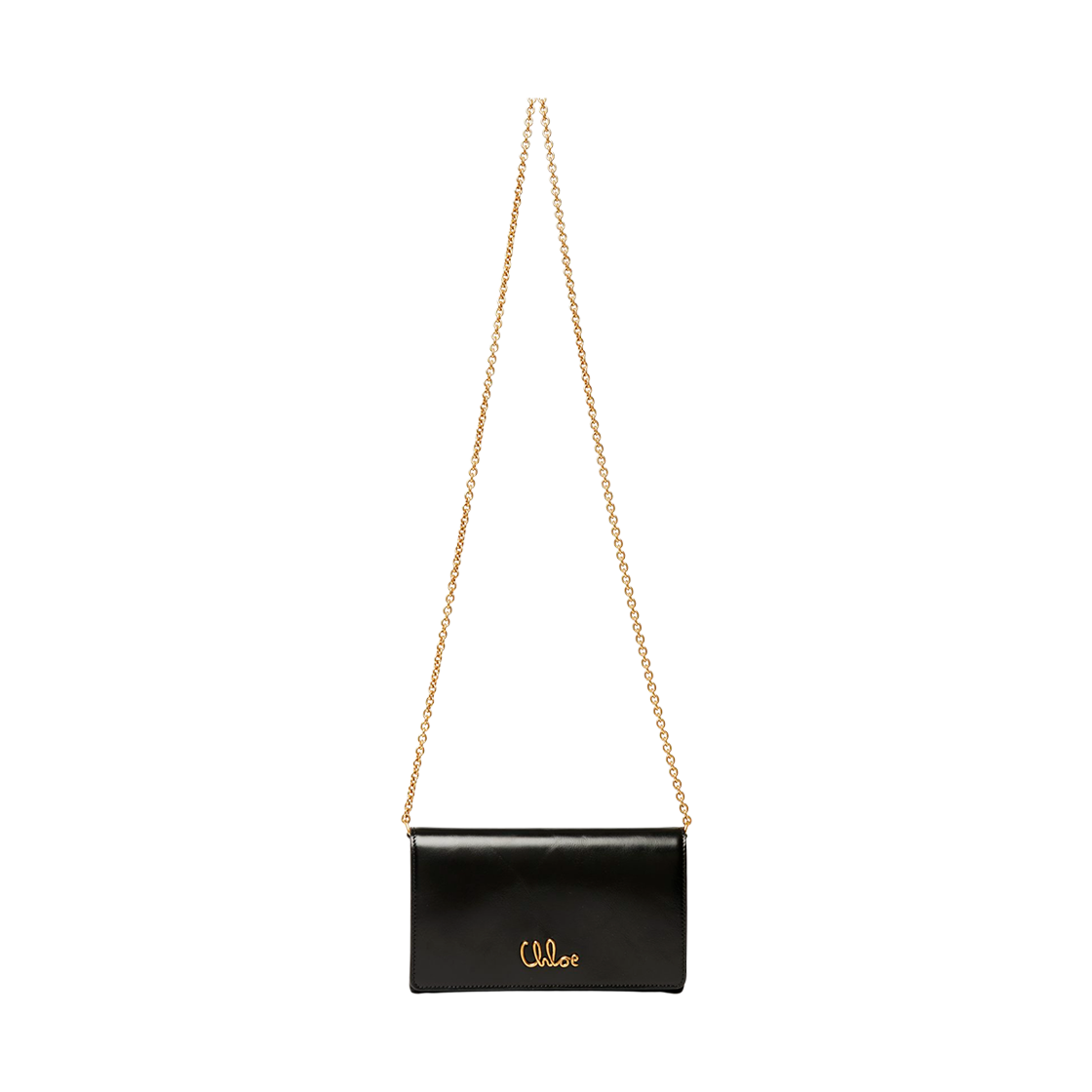 끌로에 샤이니 레더 아이코닉 체인 플랩 월렛 블랙(Chloe Iconic Chain Flap Wallet in Shiny Leather Black)