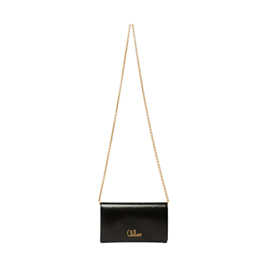 CH25SP485O16001 Chloe Iconic Chain Flap Wallet in Shiny Leather Black